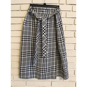 Ann Taylor Black & White Check Faux Wrap Midi Skirt Front Tie Size 12 NWOT